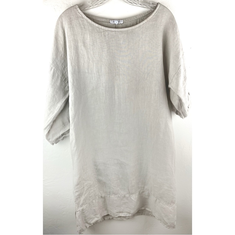 ROSEMARINE Italy Linen Dress S Beige 100% Linen Minimalist Made in Italy